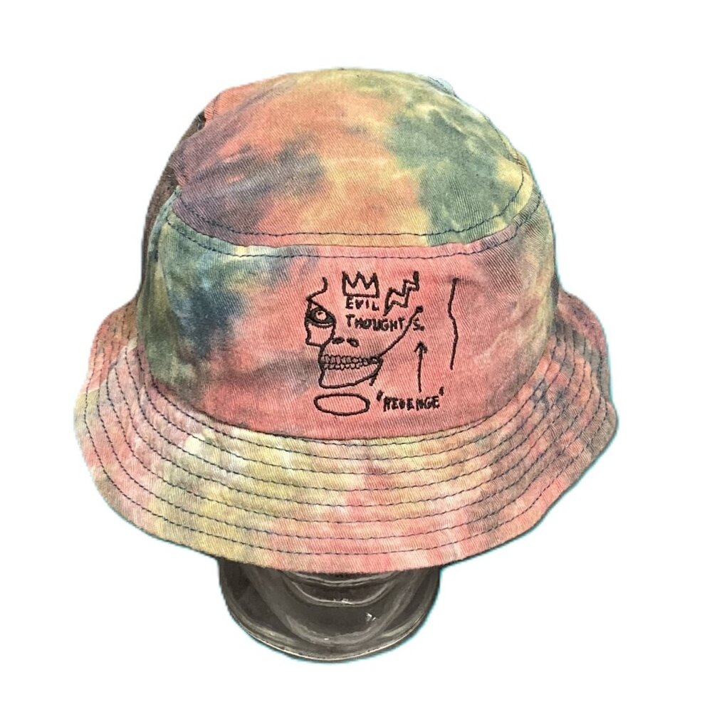 Bucket Hat, Jean-Michel Baquiat, Tie-Dye w/ Skull Logo 'Evil Thoughts'